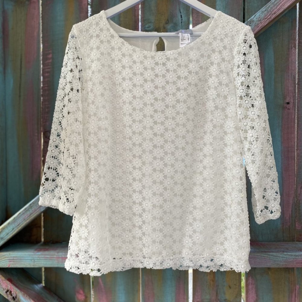 FAIR LADY White Floral Lace lined Top SIZE 8
